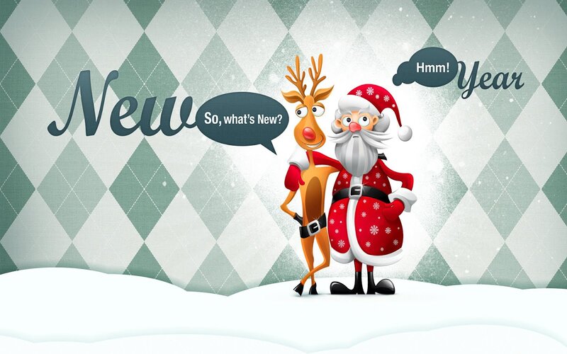 Santa Claus and Reindeer — Green, Festive, Winter, Digital Art