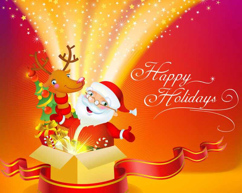 Santa Claus and Reindeer — Red, Festive, Winter, Digital Art, Gift Box