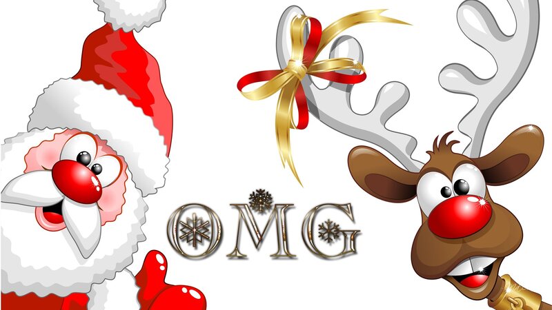 Santa Claus and Reindeer — Red, Festive, Winter, Digital Art
