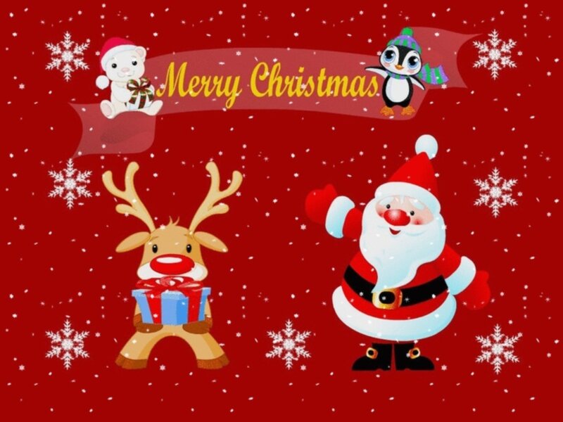 Santa Claus and Reindeer — Red, Festive, Winter, Illustration, Penguin