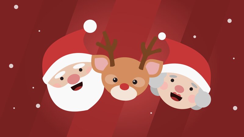 Santa Claus and Reindeer — Red, Festive, Winter, Vector Art, Mrs. Claus