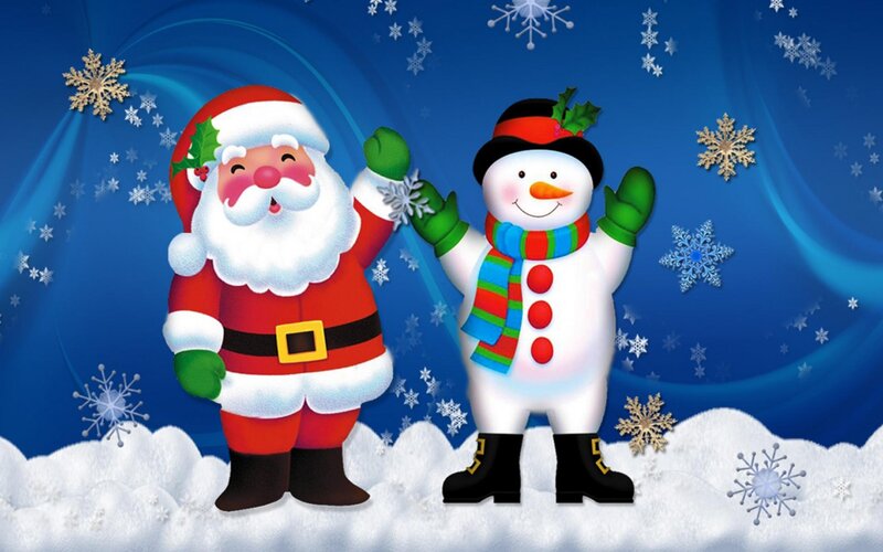 Santa Claus and Snowman — Blue, Festive, Winter, Digital Art