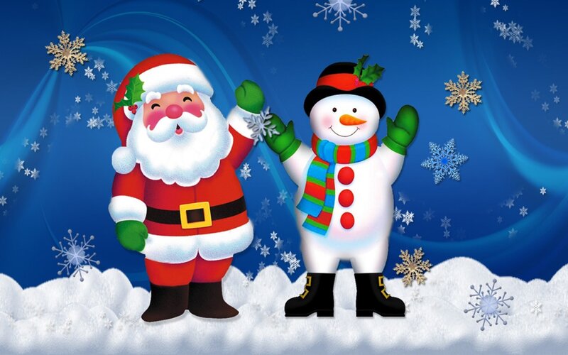 Santa Claus and Snowman — Blue, Festive, Winter, Illustration