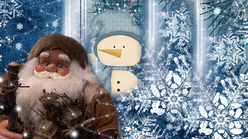 Santa Claus and Snowman — Blue, Festive, Winter
