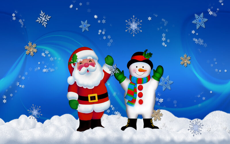 Santa Claus and Snowman — Blue