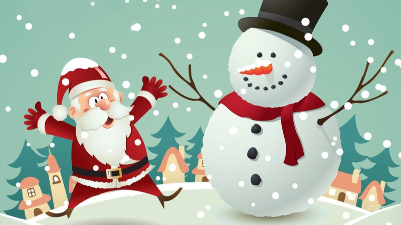 Santa Claus and Snowman — Green