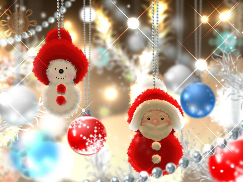 Santa Claus and Snowman Ornaments — Red
