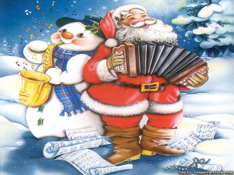 Santa Claus and Snowman — Red, Festive