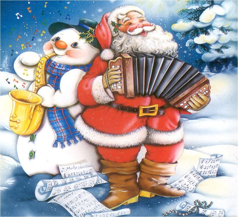 Santa Claus and Snowman — Red, Festive, Winter