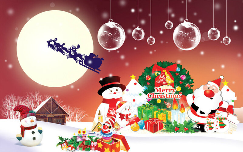 Santa Claus and Snowmen — Red