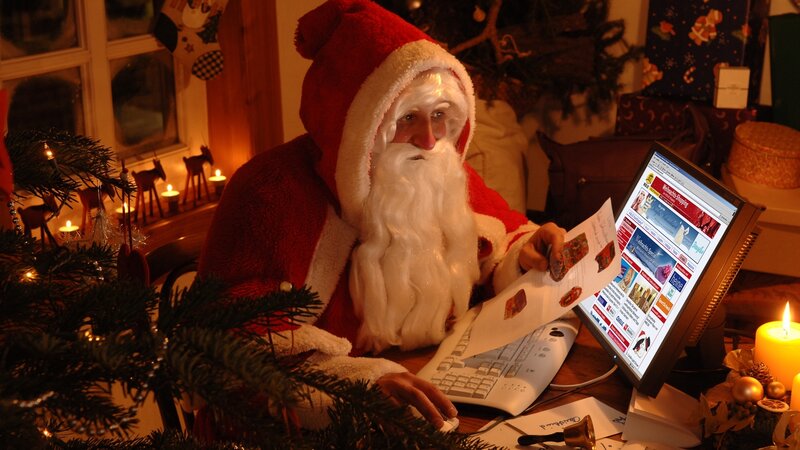 Santa Claus at Computer — Red, Festive