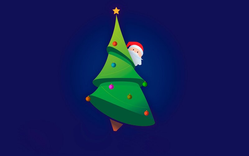 Santa Claus Behind Tree — Green