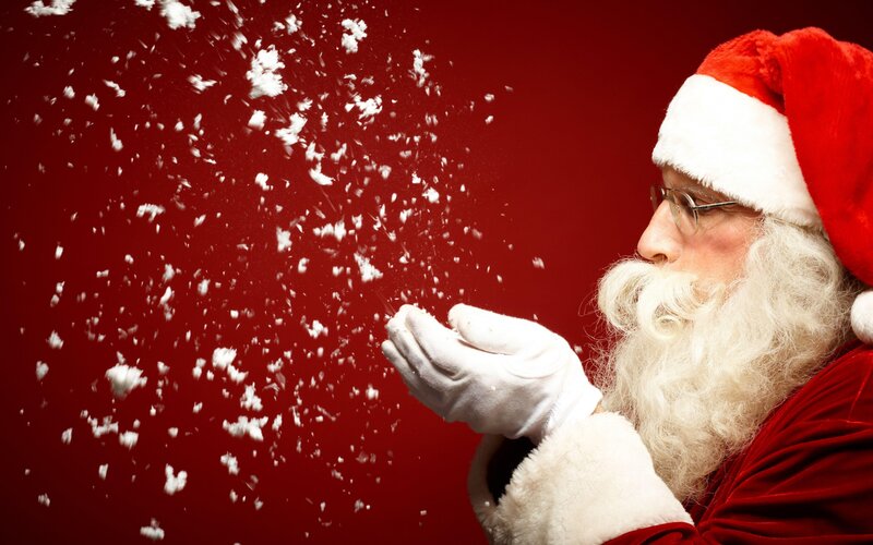 Santa Claus Blowing Snow — Red, Festive