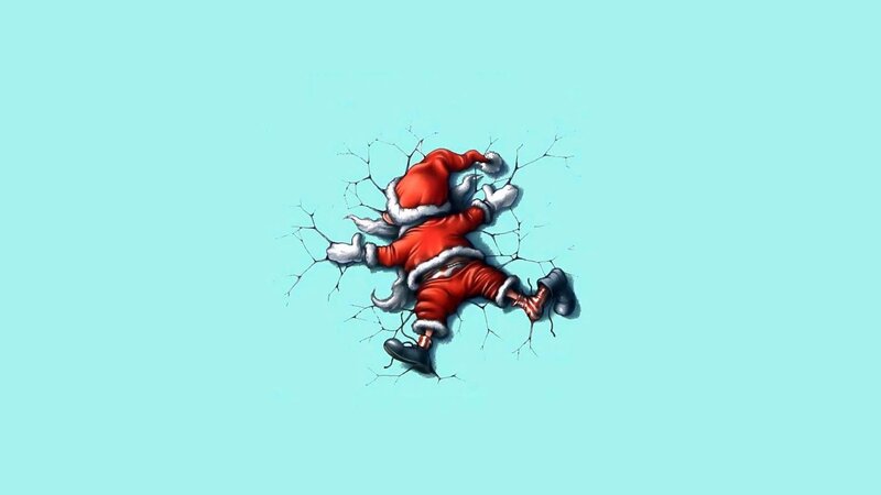 Santa Claus Breaking Through Wall — Cyan