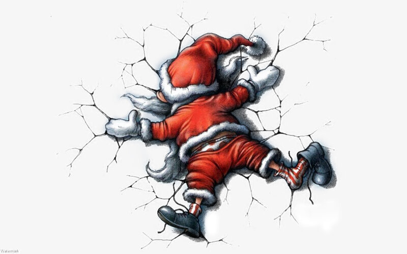 Santa Claus Breaking Through Wall — Red