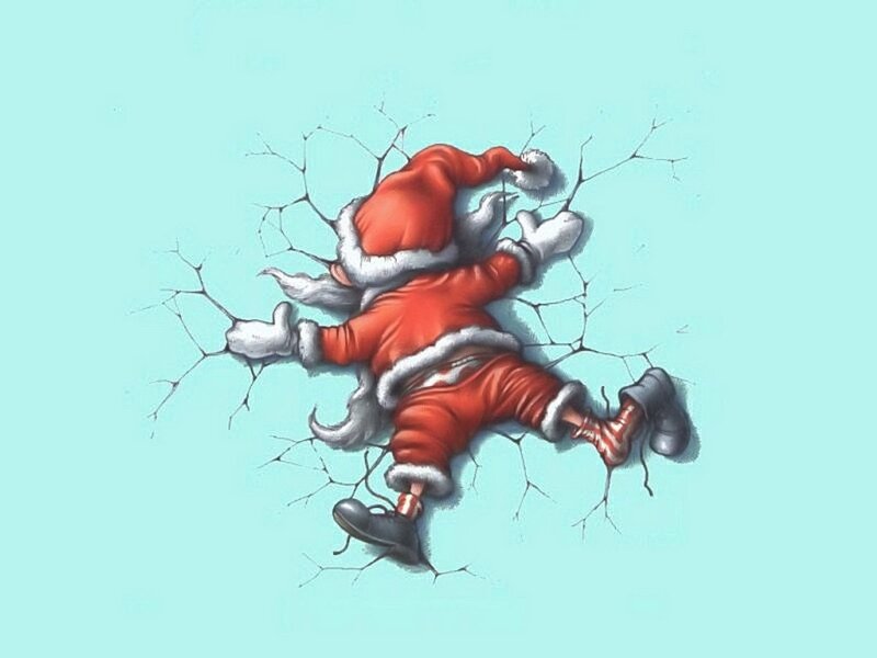 Santa Claus breaking through wall