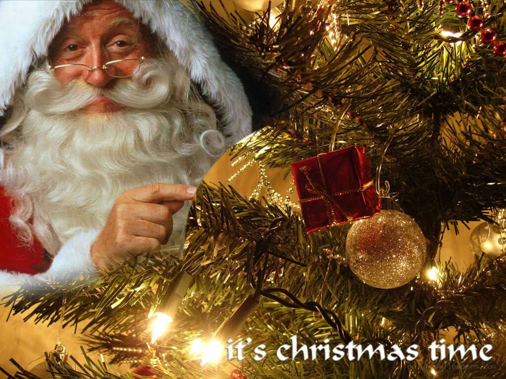 Santa Claus by Christmas tree