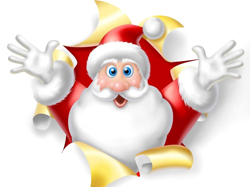 Santa Claus Cartoon — Red, Festive, Winter, Digital Art, Hat