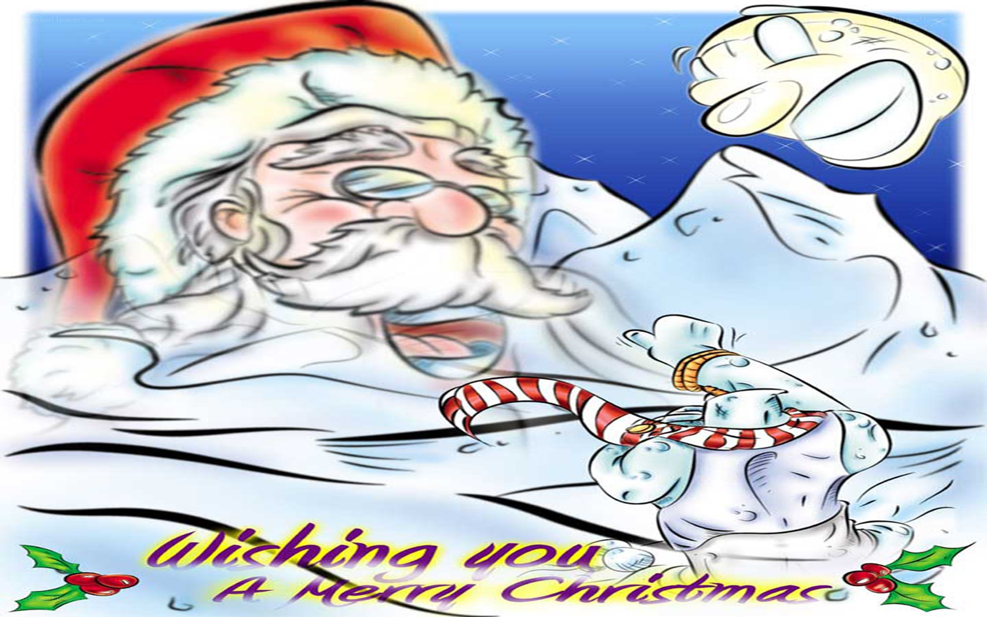 Santa Claus cartoon with candy cane