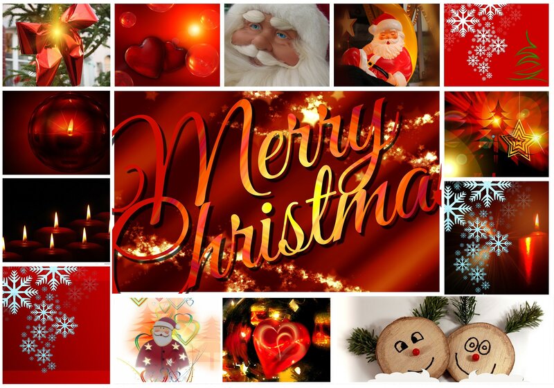 Santa Claus Collage — Red, Festive, Winter, Snowflakes