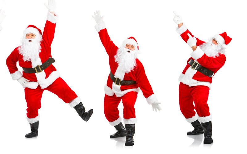 Santa Claus dancing in three poses
