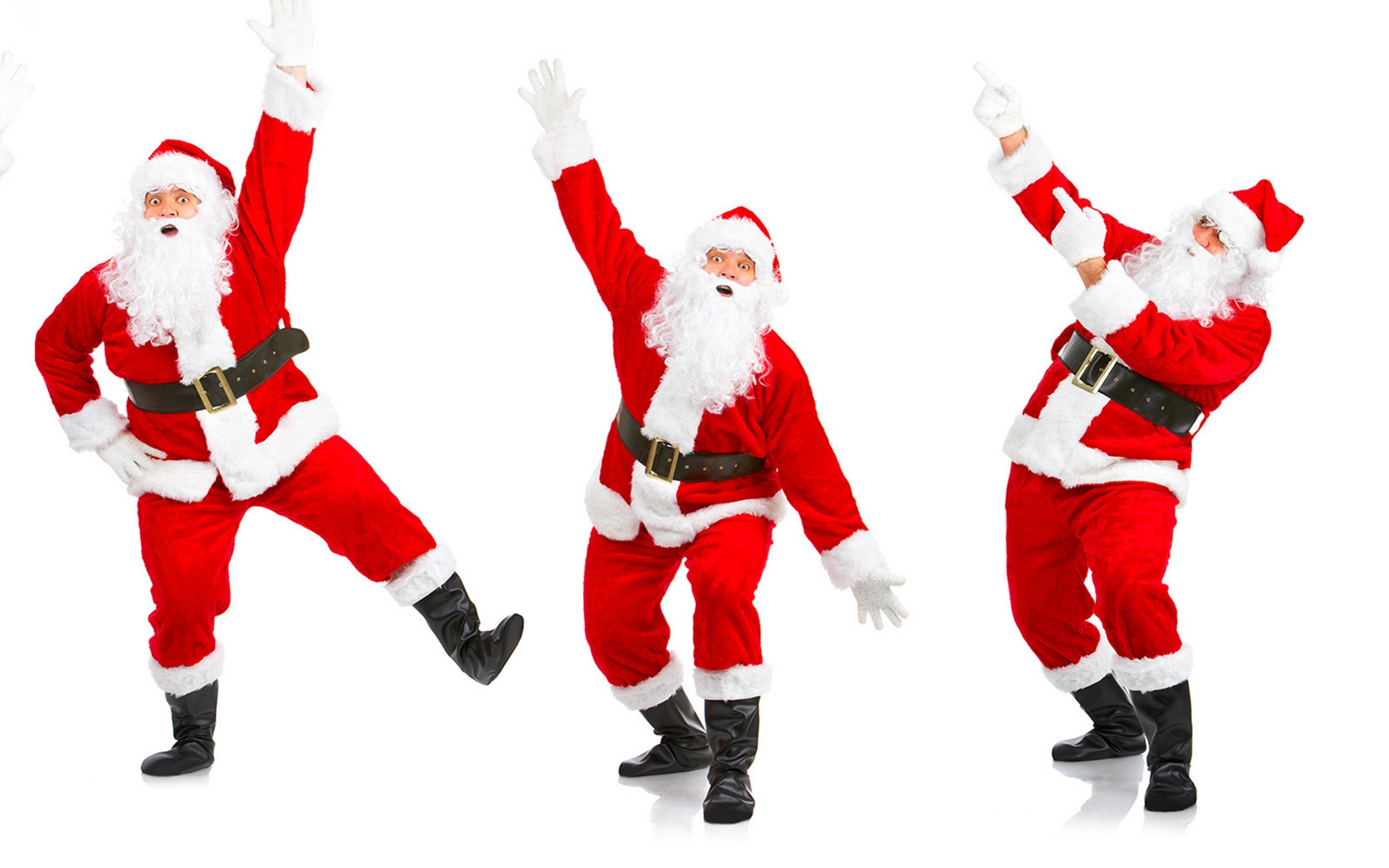 Santa Claus dancing in three poses