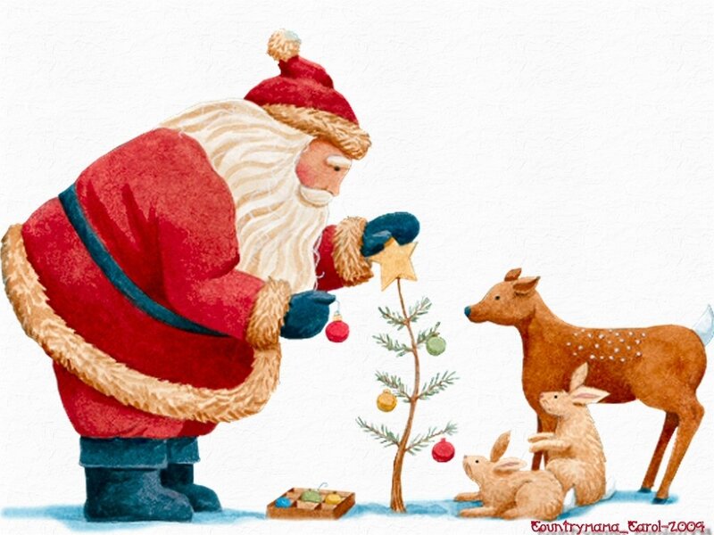 Santa Claus Decorating Tree — Red