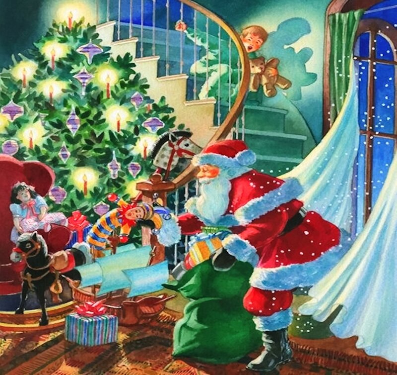 Santa Claus Delivering Gifts — Red, Festive