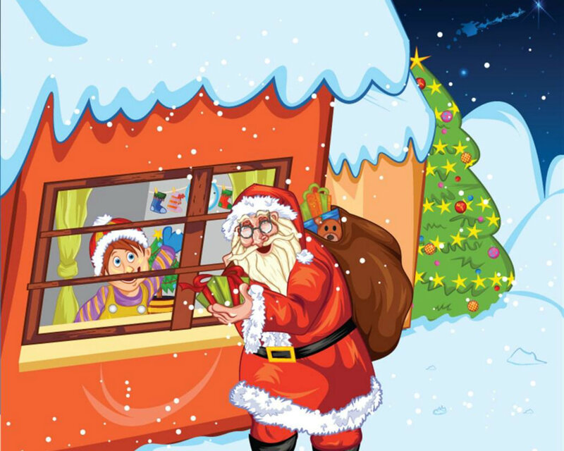 Santa Claus Delivering Gifts — Red