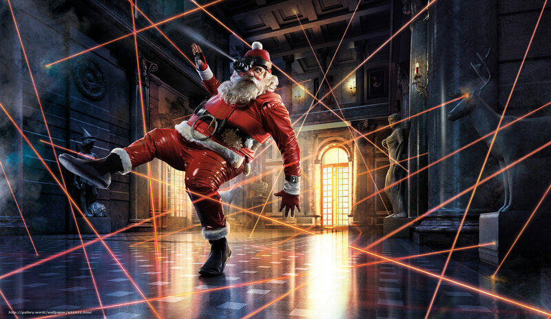 Santa Claus dodging lasers
