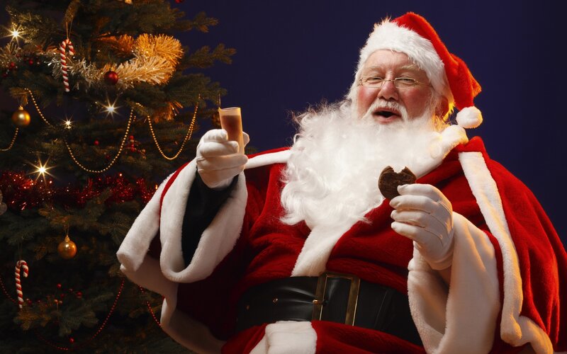 Santa Claus Eating Cookie — Red, Festive