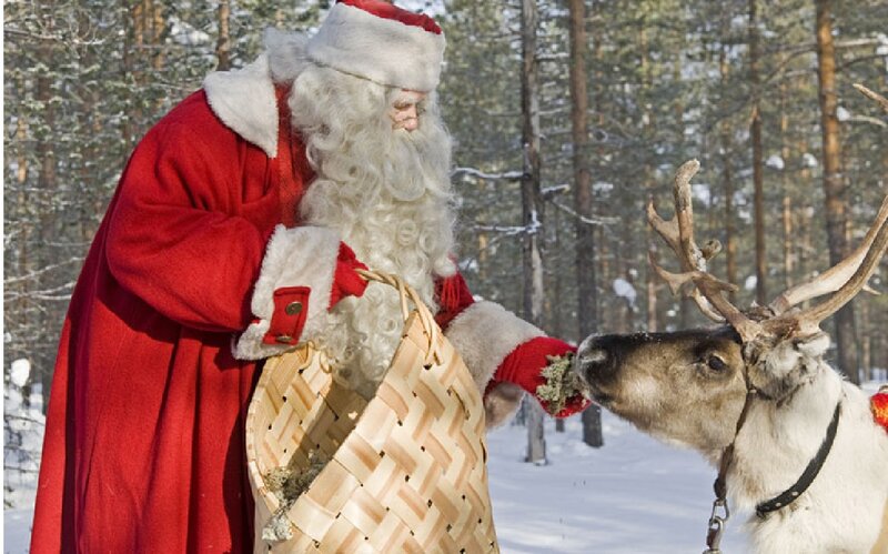 Santa Claus Feeding Reindeer