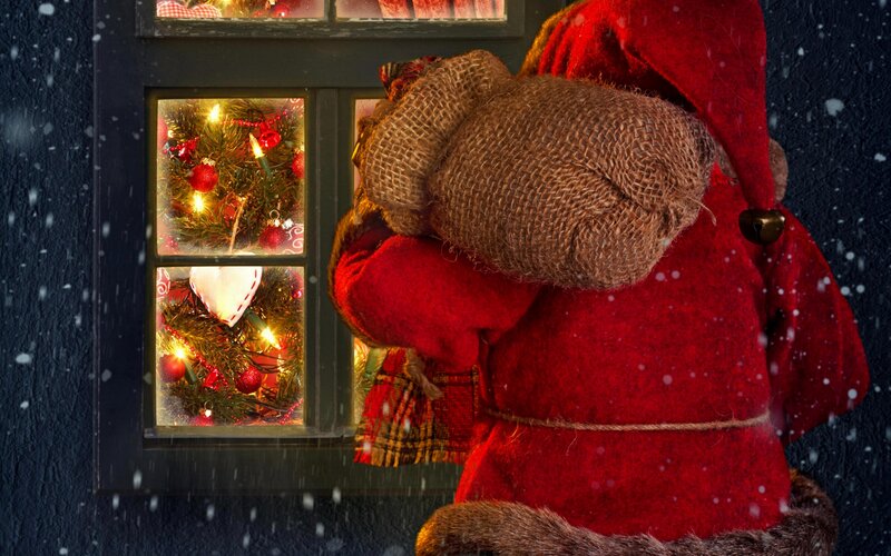 Santa Claus Figure — Red, Festive, Night, Photograph