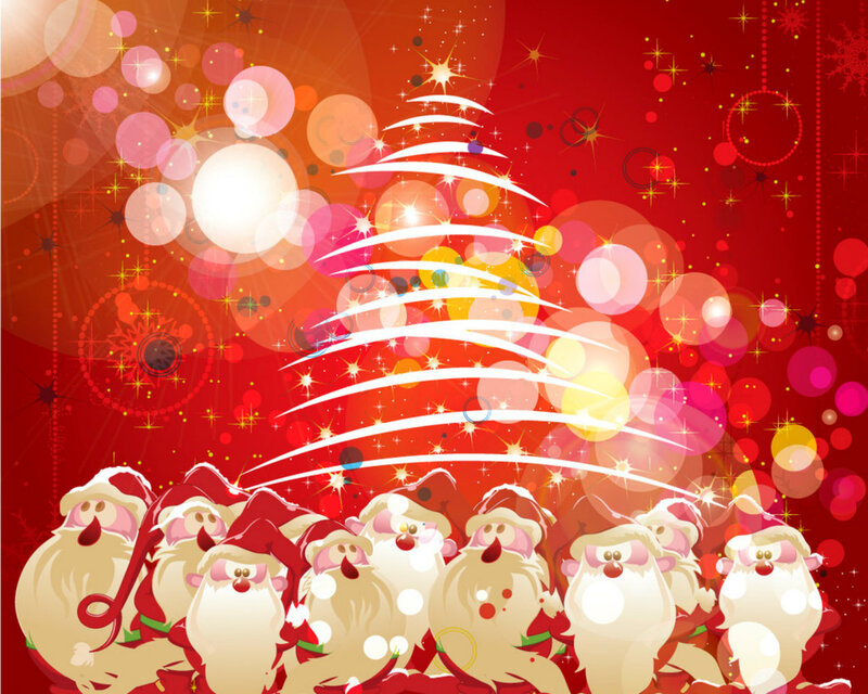 Santa Claus Figures — Red, Festive, Winter, Digital Art, Christmas Tree, Stars