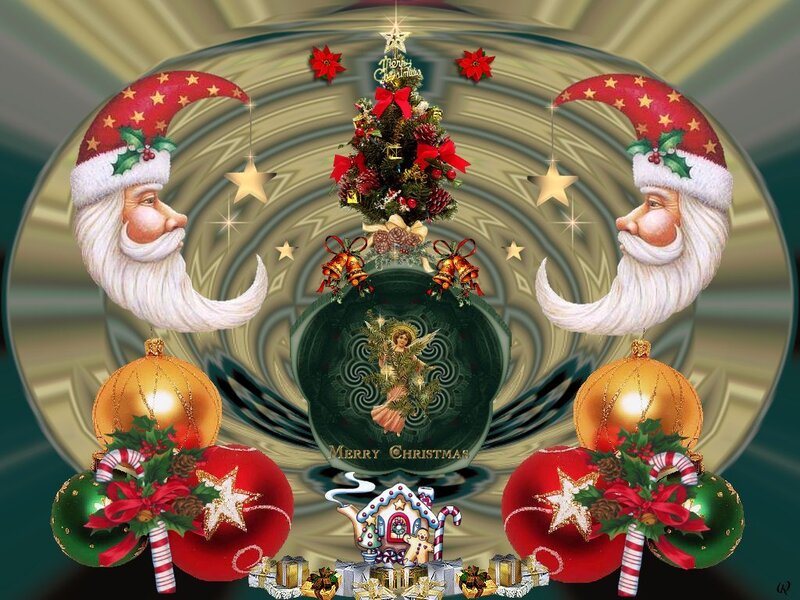 Santa Claus Figures — Red, Festive, Winter, Digital Art, Christmas Tree