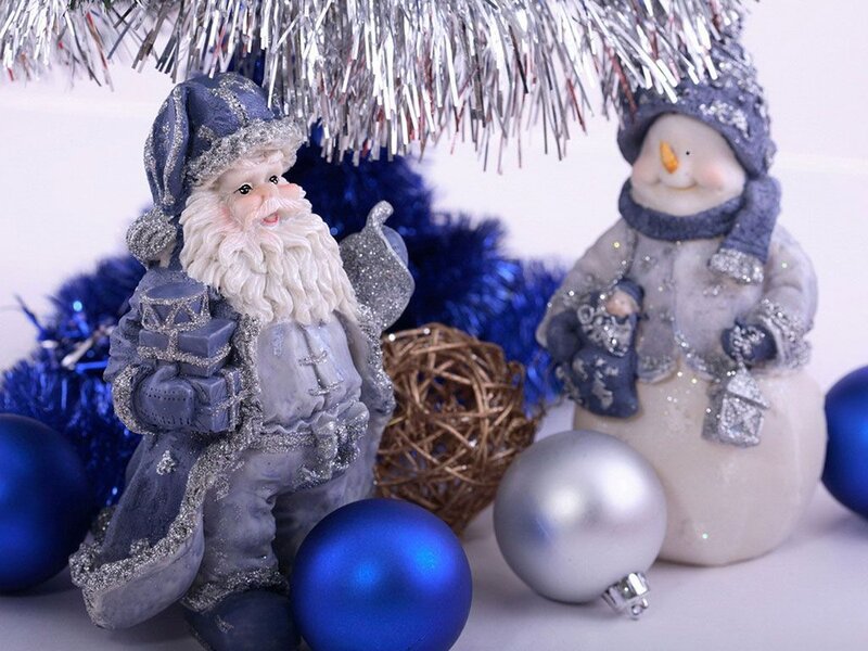 Santa Claus Figurine — Blue, Festive, Winter, Photograph, Snowman