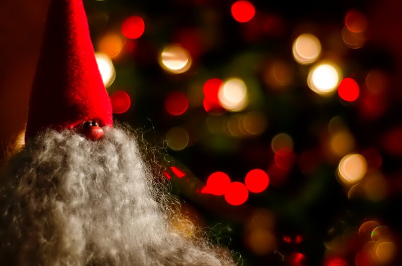 Santa Claus Figurine — Red, Festive, Night, Photograph, Christmas Lights