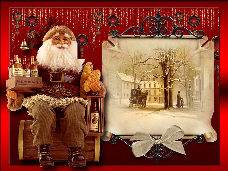 Santa Claus Figurine — Red, Festive, Winter, Illustration, Wine Bottles