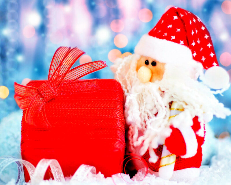 Santa Claus Figurine — Red, Festive, Winter, Photograph, Gift Box