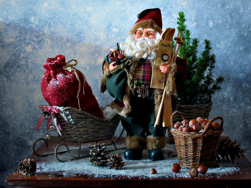 Santa Claus Figurine — Red, Festive, Winter, Photograph, Sleigh
