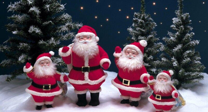 Santa Claus Figurines — Red, Festive, Night