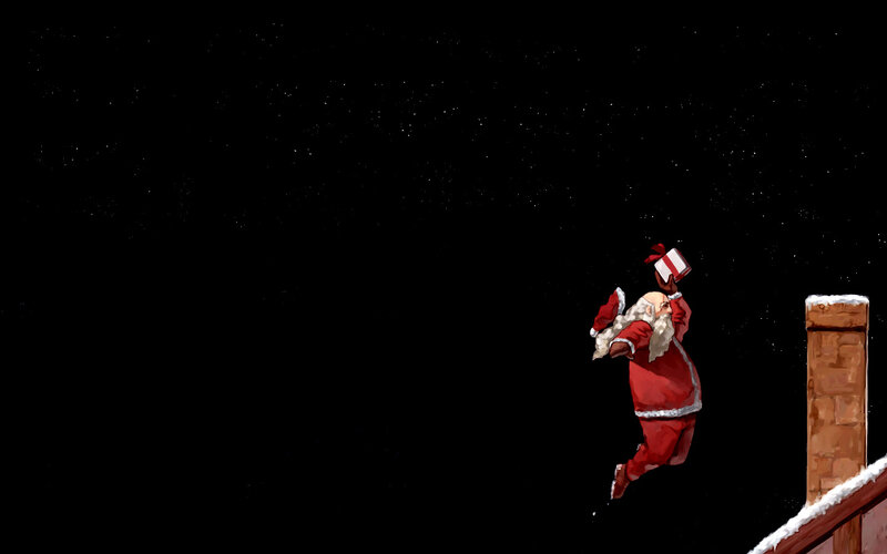 Santa Claus Flying — Black, Calm