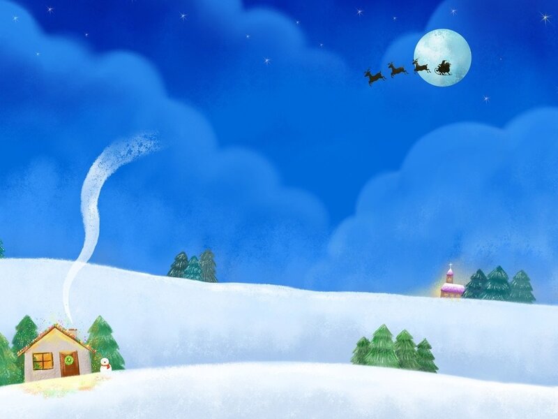 Santa Claus Flying — Blue, Peaceful, Night
