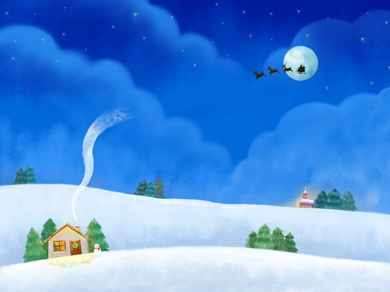 Santa Claus Flying — Blue, Peaceful