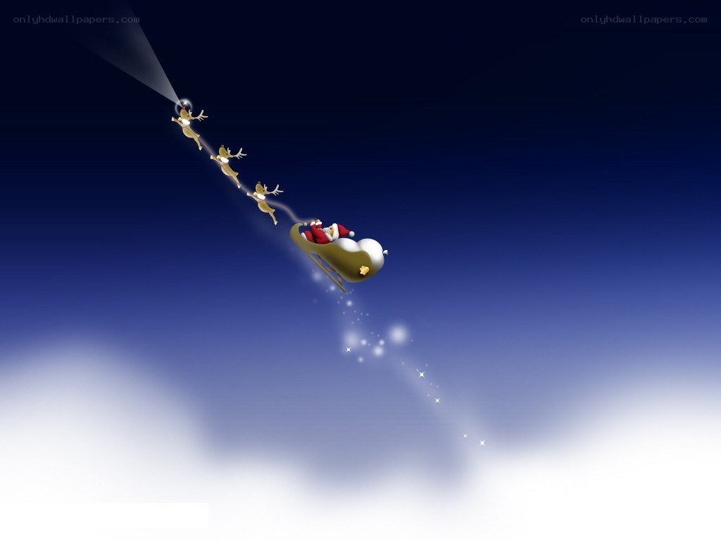 Santa Claus flying in sleigh