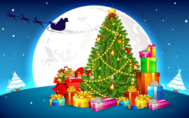 Santa Claus Flying over Tree
