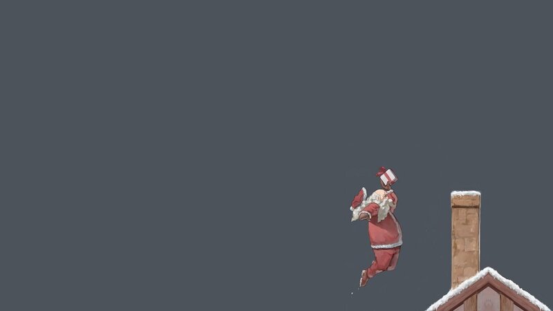 Santa Claus flying with gift