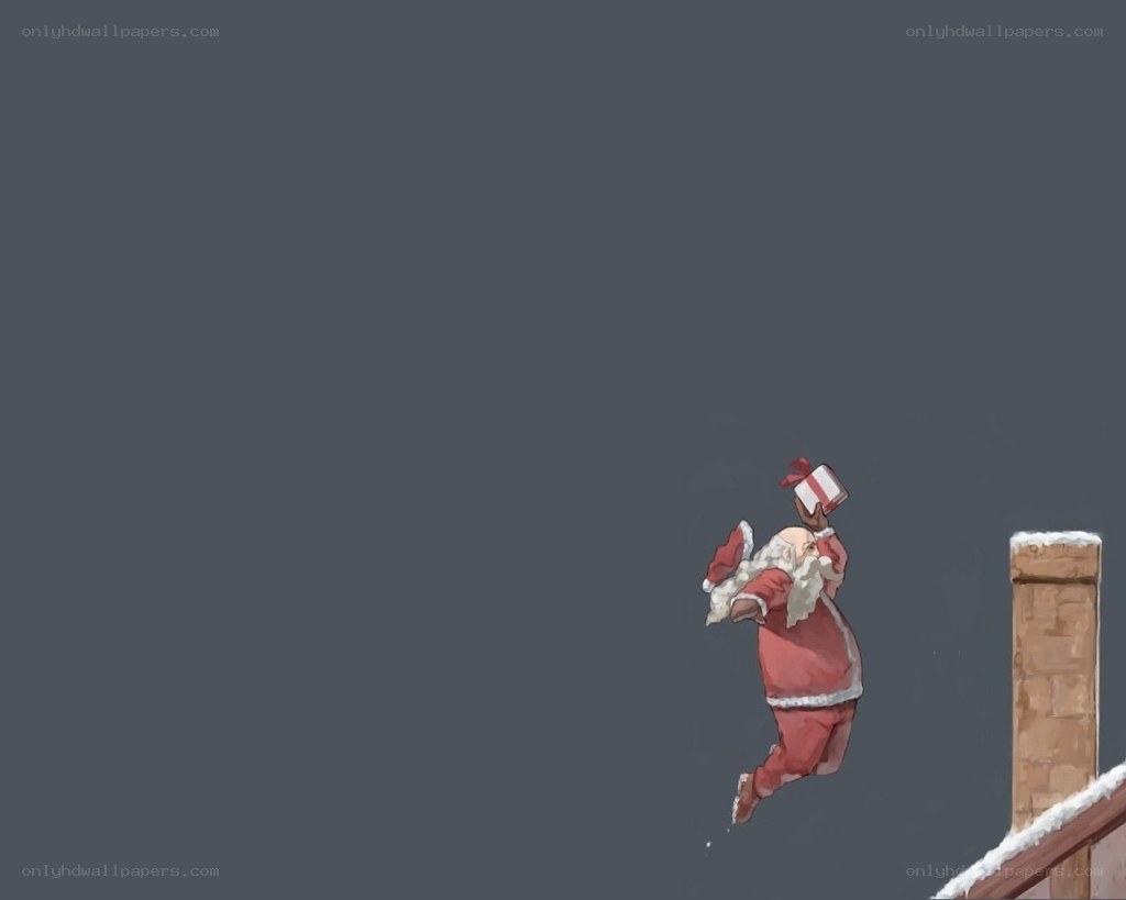 Santa Claus flying with gift
