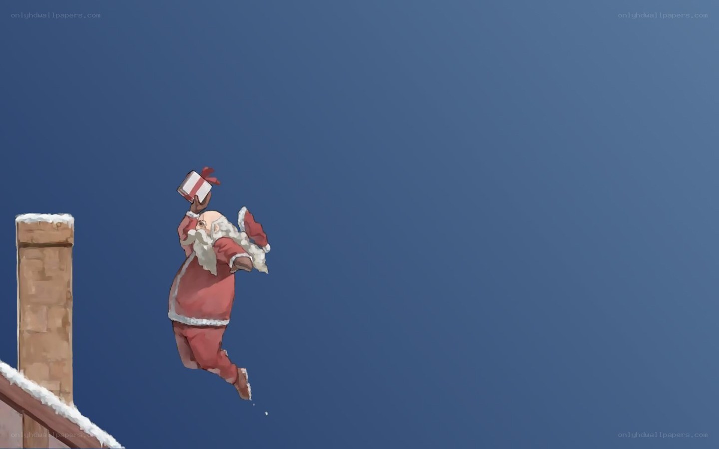 Santa Claus flying with gift
