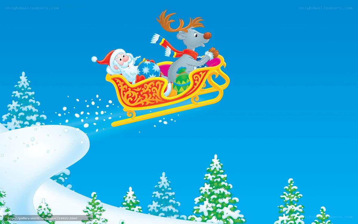 Santa Claus flying with reindeer